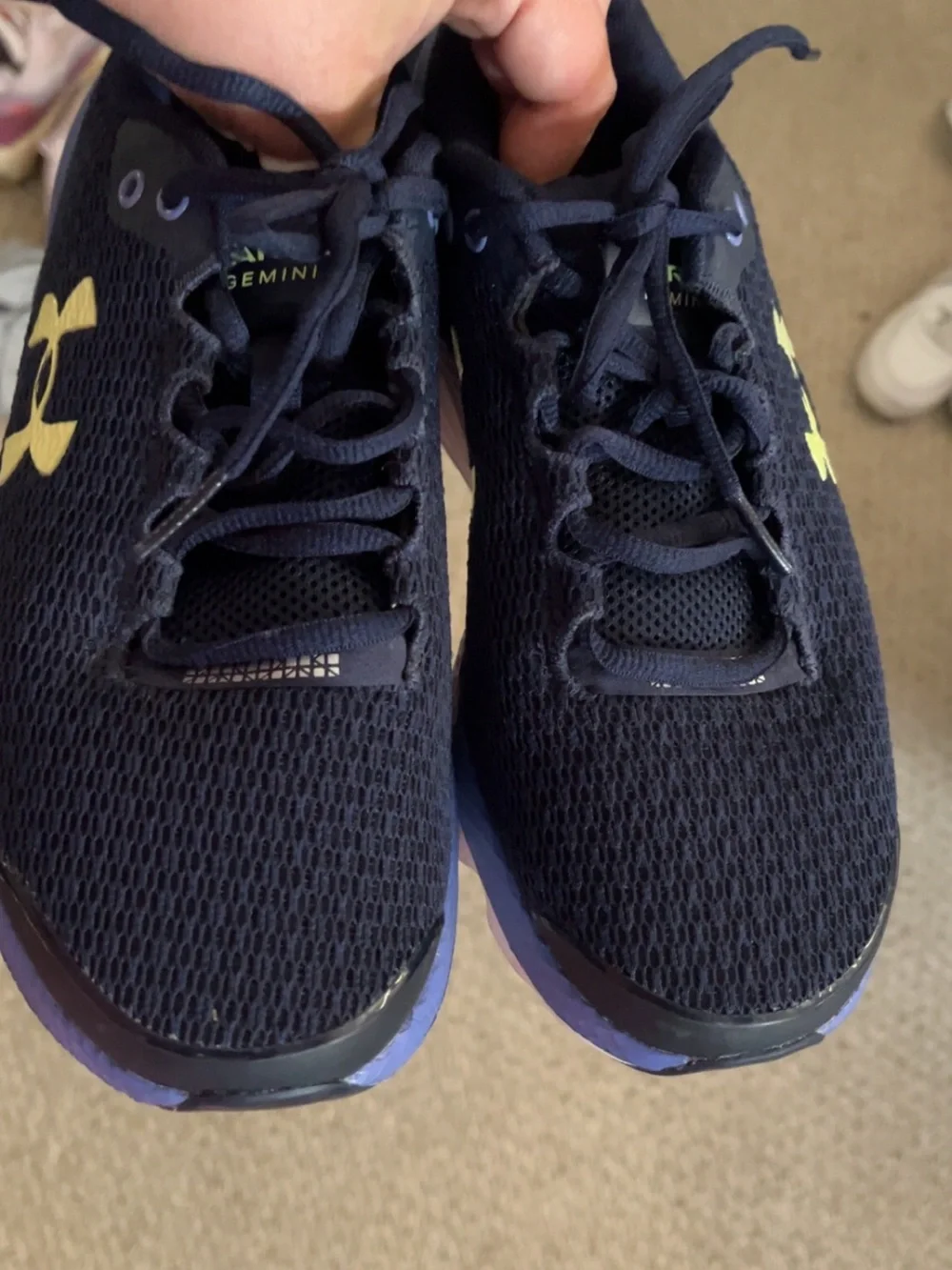 Under Armour womens Navy and Yellow Lace-Up Athletic Sneakers